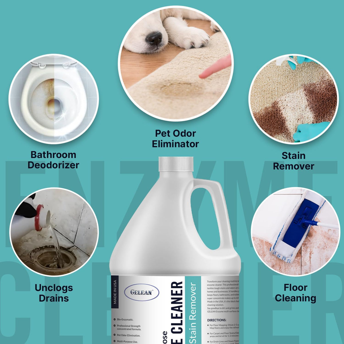 Multi-Purpose Probiotic Enzyme Cleaner, Made in USA - Pet Stain and Odor Remover - Concentrated