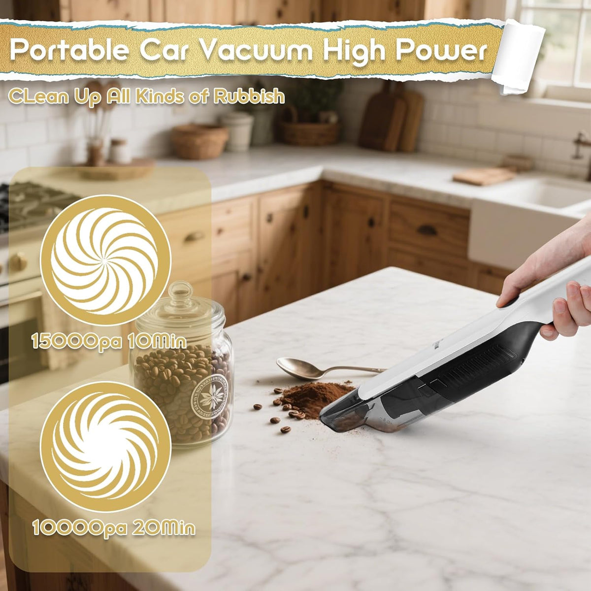 Handheld Vacuum Cordless,15KPA High Power Suction,USB Quick Charge,Car Vacuum Cleaner with Storage