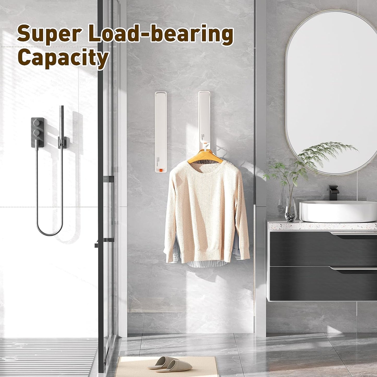 Clothes Drying Rack, Laundry Room Wall Mounted Retractable Clothes Hanger Drying Rack, Laundry