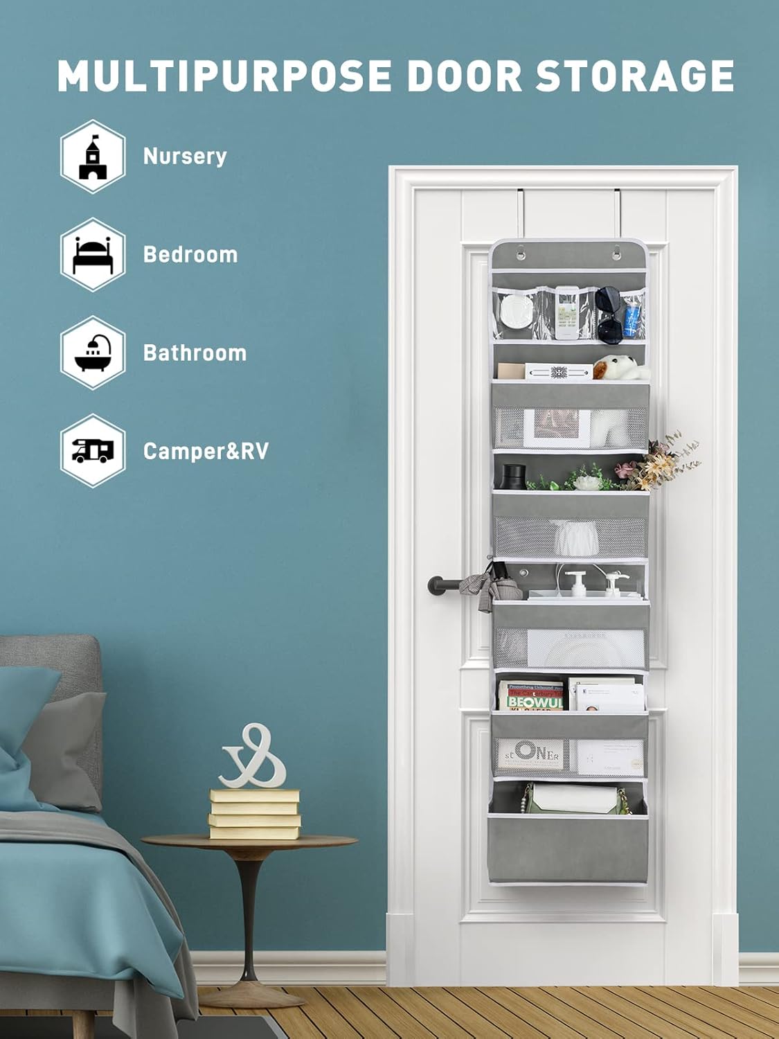 Yecaye 6-Tier Over the Door Storage Organizer, Flexible 1 Split into 2 Swing-proof Hanging Bathroom