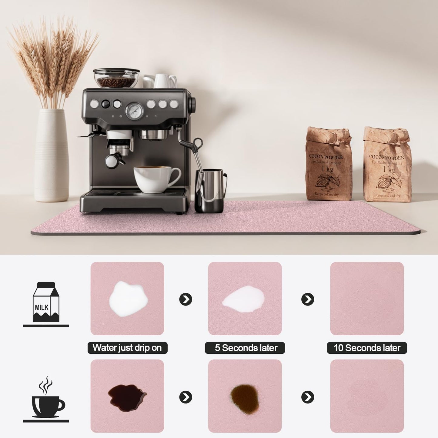 Dish Drying Mat for Kitchen Counter | Coffee Bar Mat for Countertops | Heat Resistant Drainer Mat