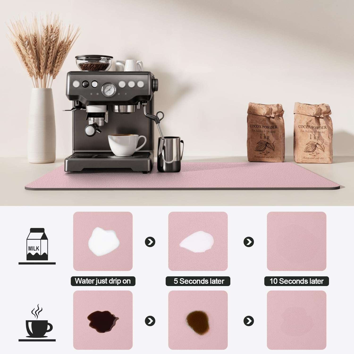 Dish Drying Mat for Kitchen Counter | Coffee Bar Mat for Countertops | Heat Resistant Drainer Mat