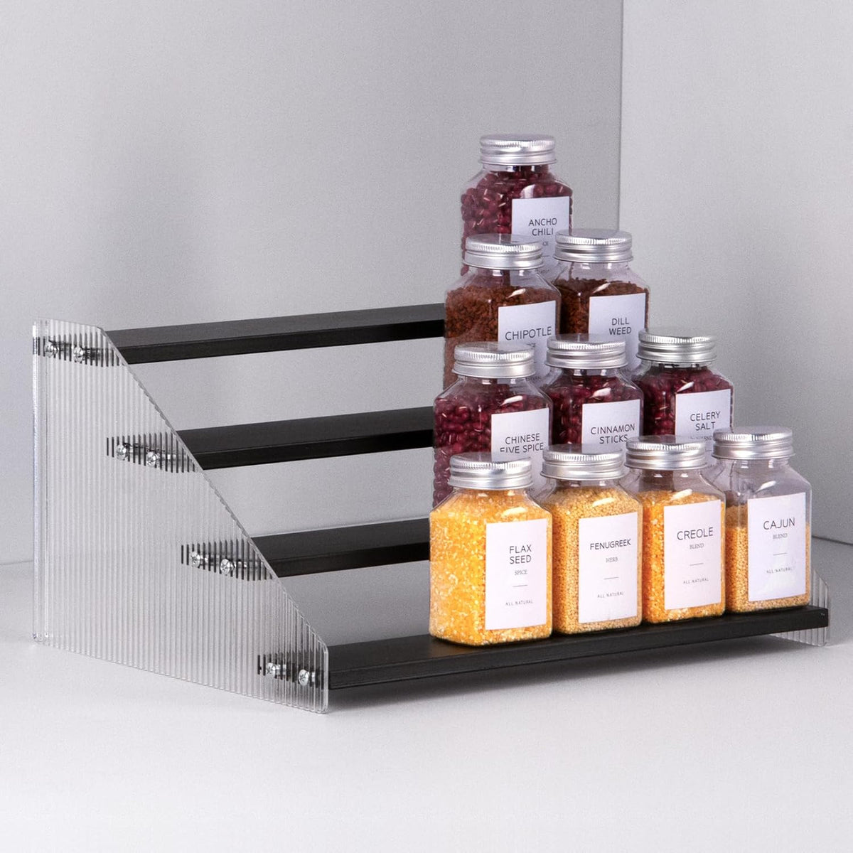 nianfeng Tiered Spice Rack, 4-Tier Spice Pantry Kitchen Cabinet Organizer, 12-Inch, Natural Wood
