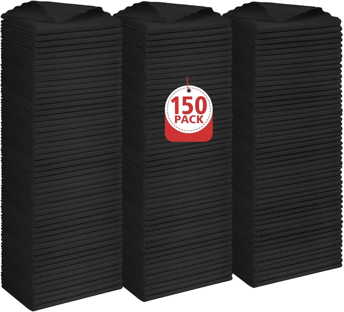 Orighty Black Microfiber Cleaning Cloth, 150 Pack Highly Absorbent Cleaning Supplies, Lint Free