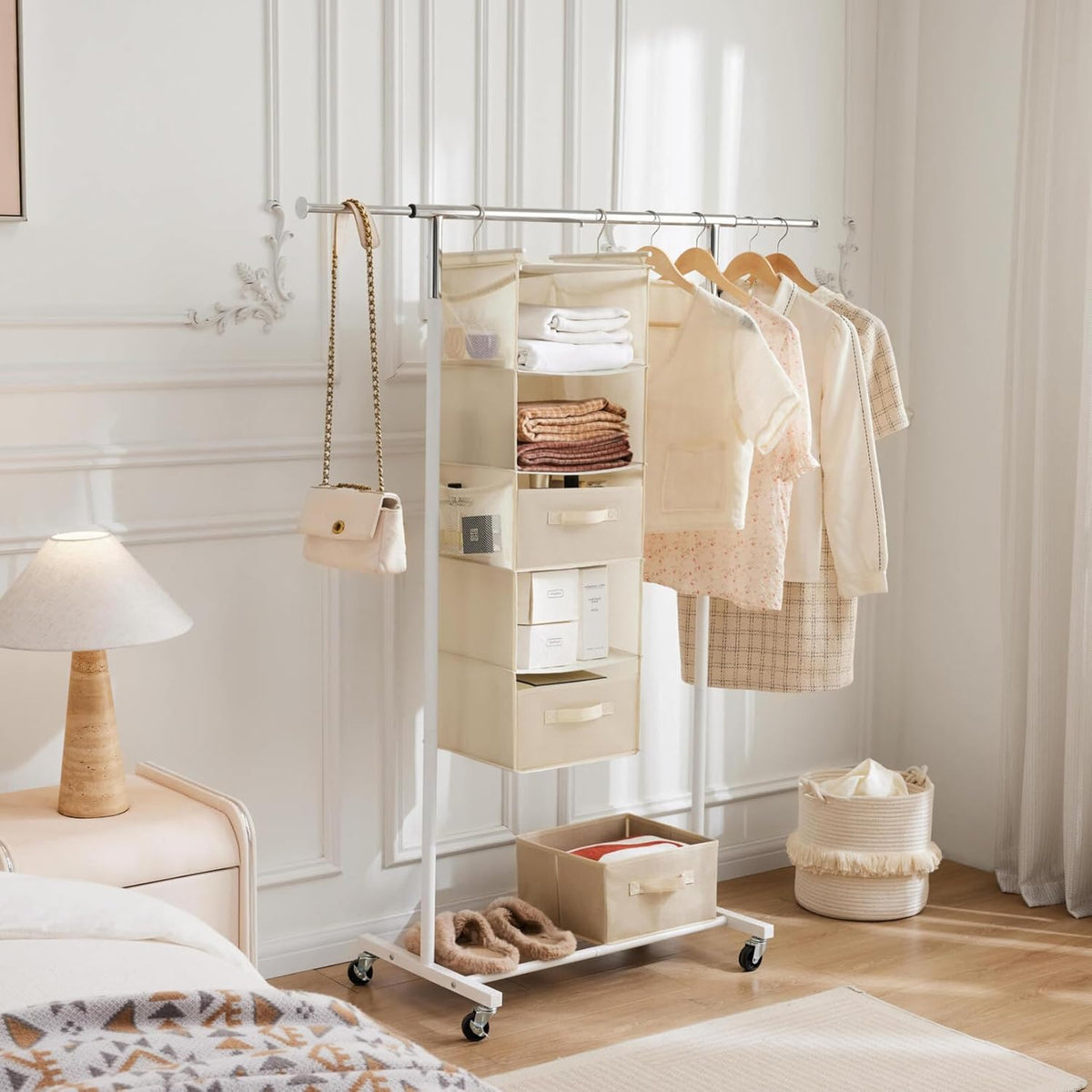 MAX Houser 5 Tier Shelf Hanging Closet Organizer, Cloth Hanging Shelf with 2 Sturdy Hooks for
