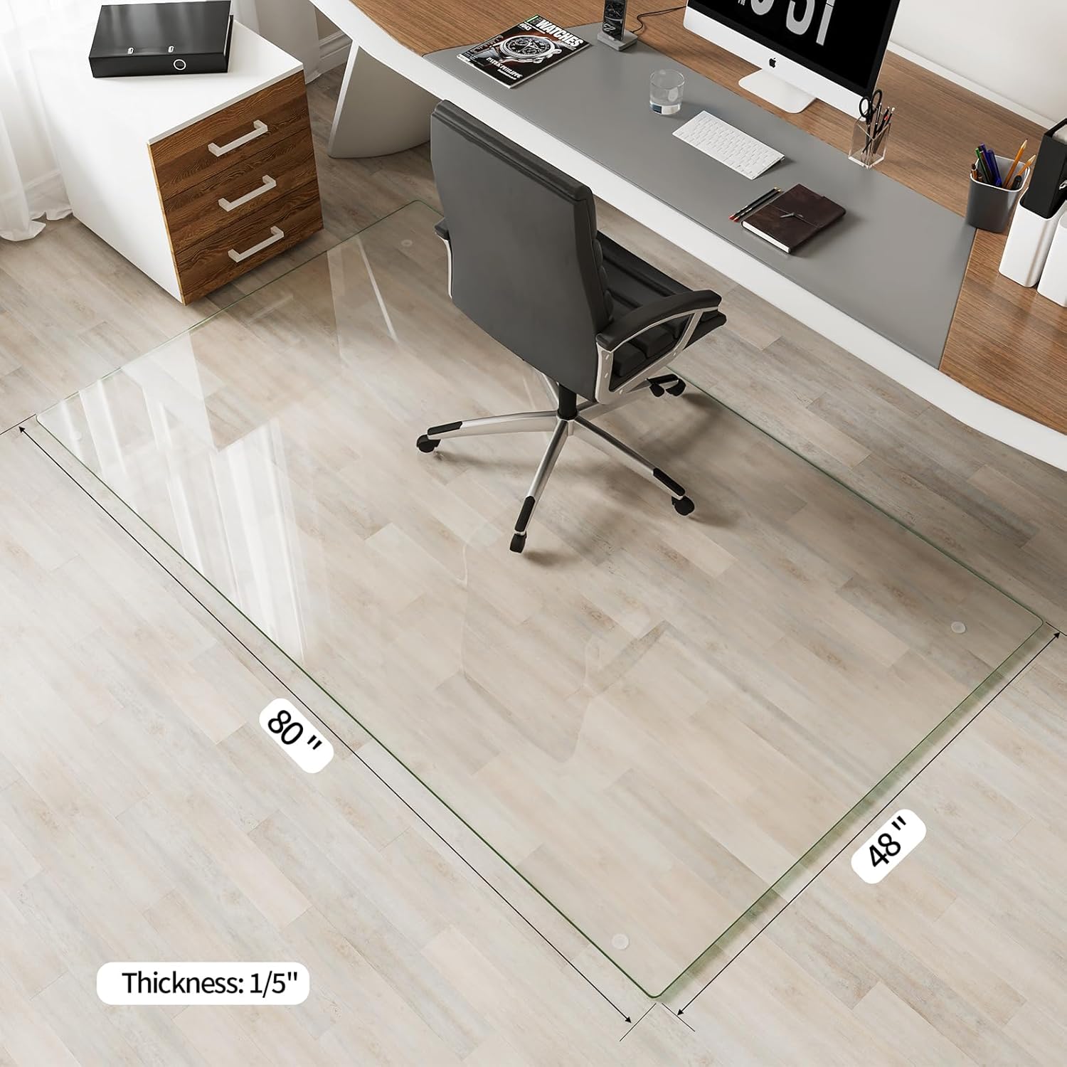 Koonmi Tempered Glass Chair Mat for Hardwood Floors & Carpets, 48" x 80“ Transparent Heavy Duty