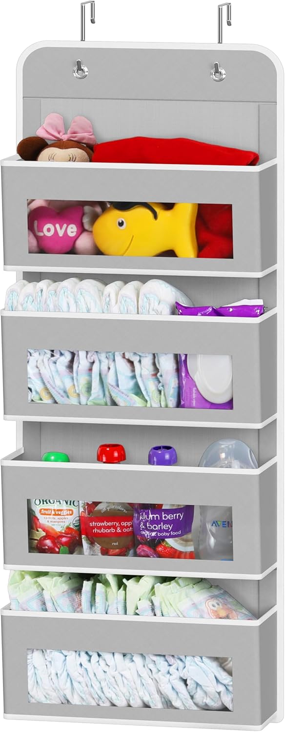 Simple Houseware 4 Clear Window Pocket Over Closet Door Storage Hanging Organizer for Bedroom