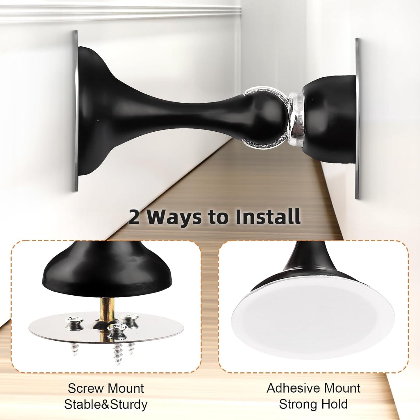 Probrico Black Magnetic Door Stoppers for Bottom of Door, Stainless Steel Magnet Door Catch Door