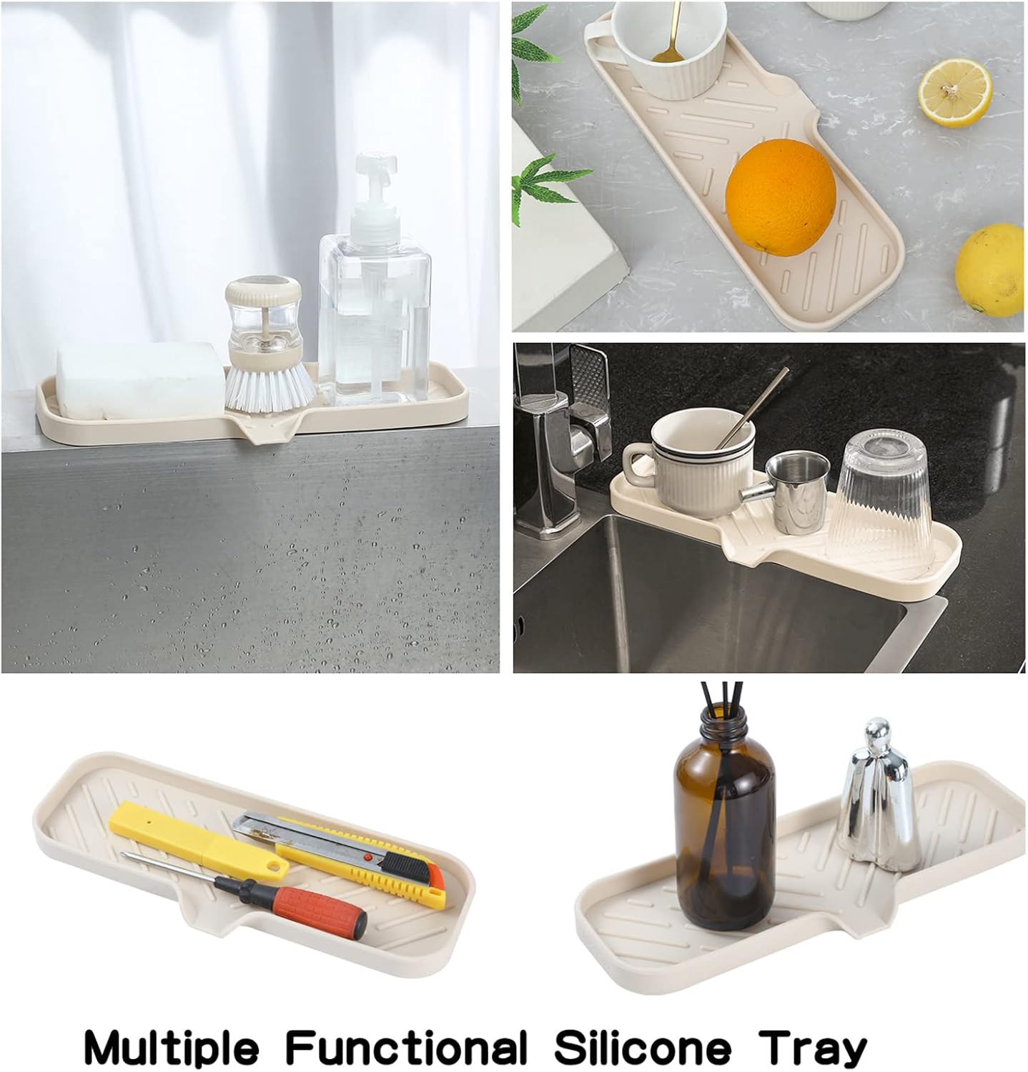 Silicone Bathroom Soap Dishes with Drain Spout-Bathroom and Kitchen Sink Organizer,Sponge