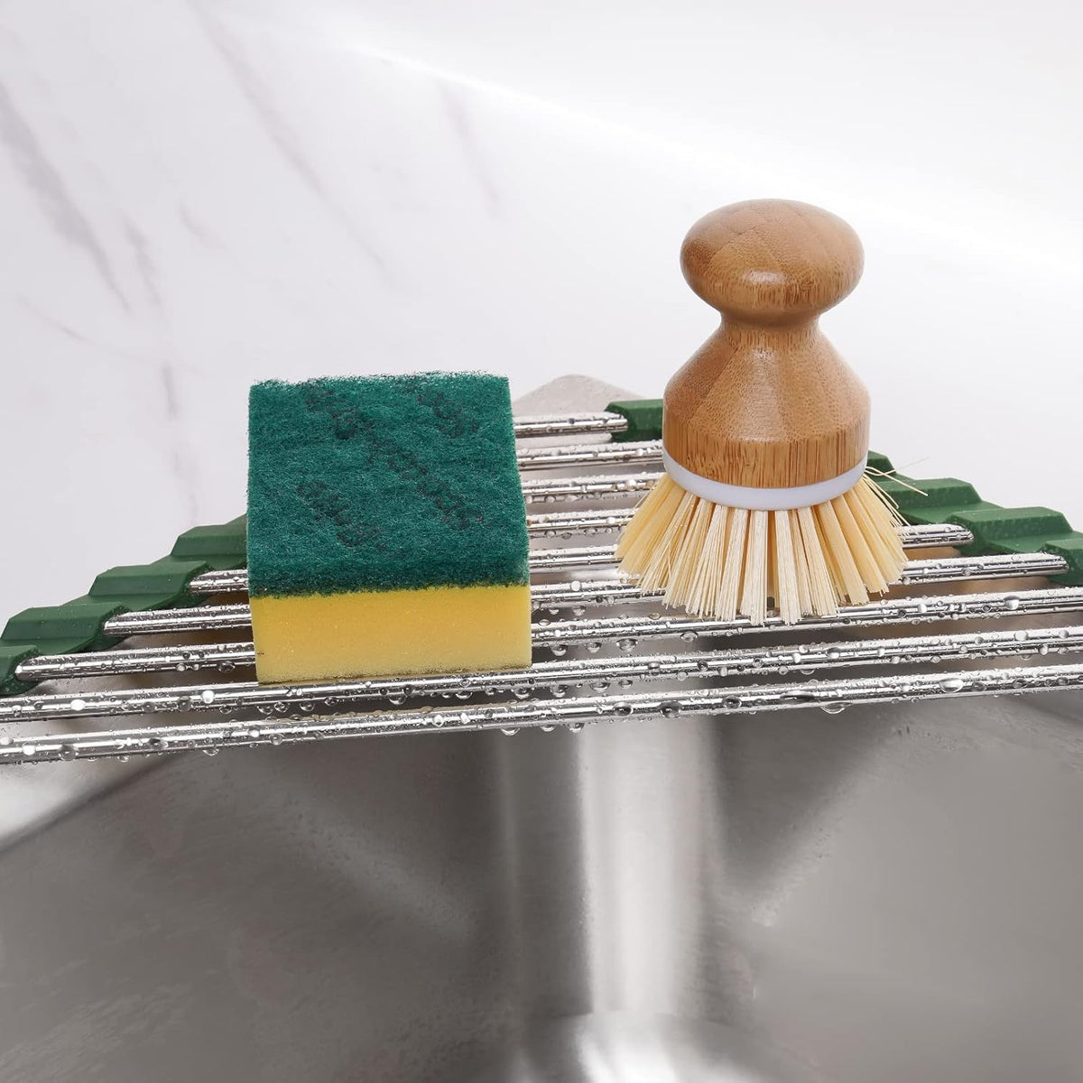 Tomorotec Triangle Roll-Up Dish Drying Rack for Sink Corner Small Foldable Stainless Steel Over The