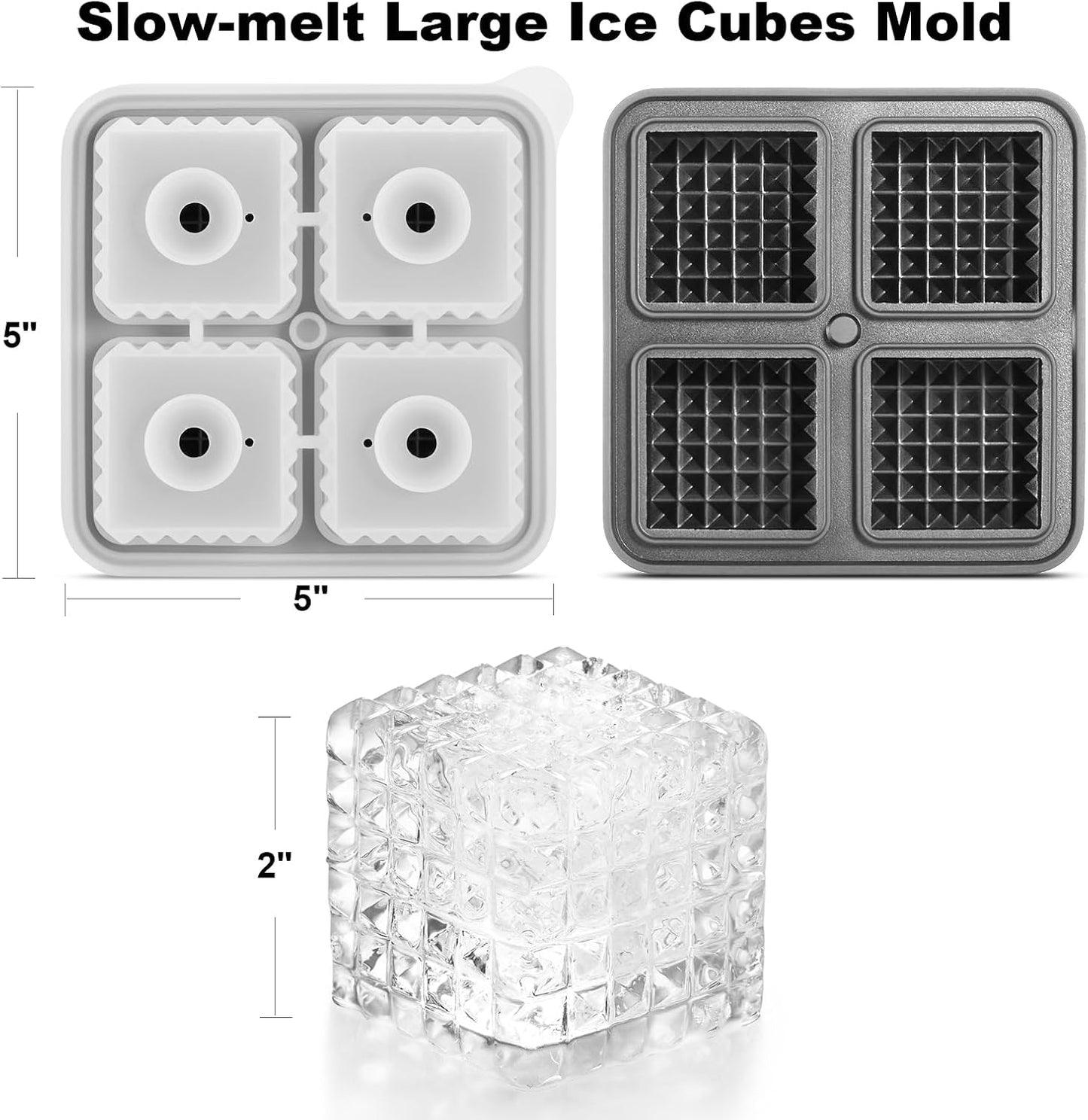Nax Caki 3D Square Ice Cube Tray, Large Square Silicone Fun Shapes Whiskey Ice Mold with Funnel for