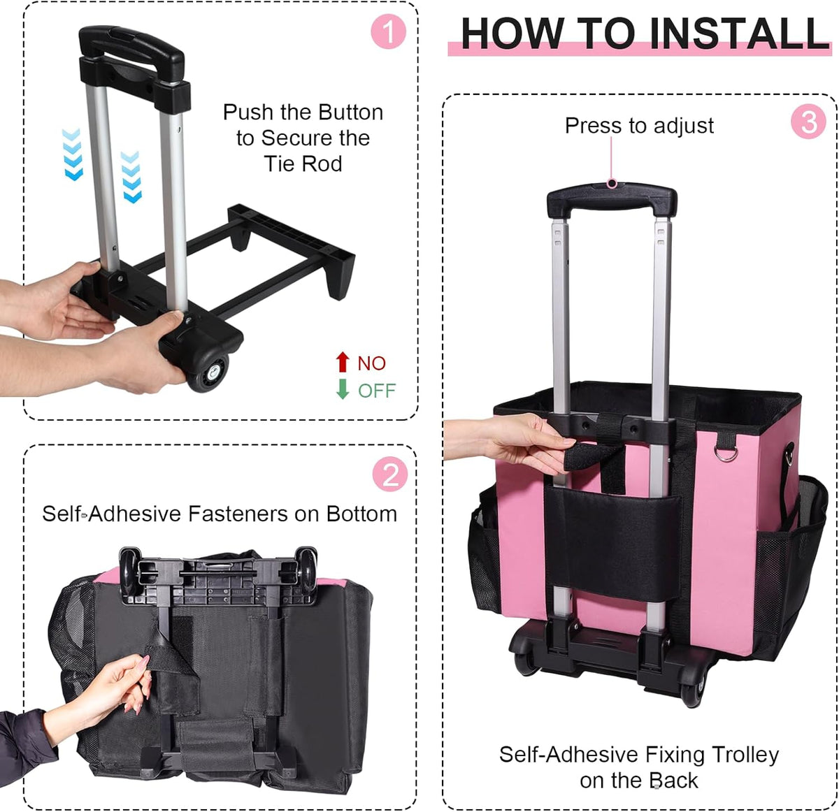 Large Rolling Cleaning Caddy Bag with Wheels, with Detachable Trolley, Cleaning Bags on Wheels for