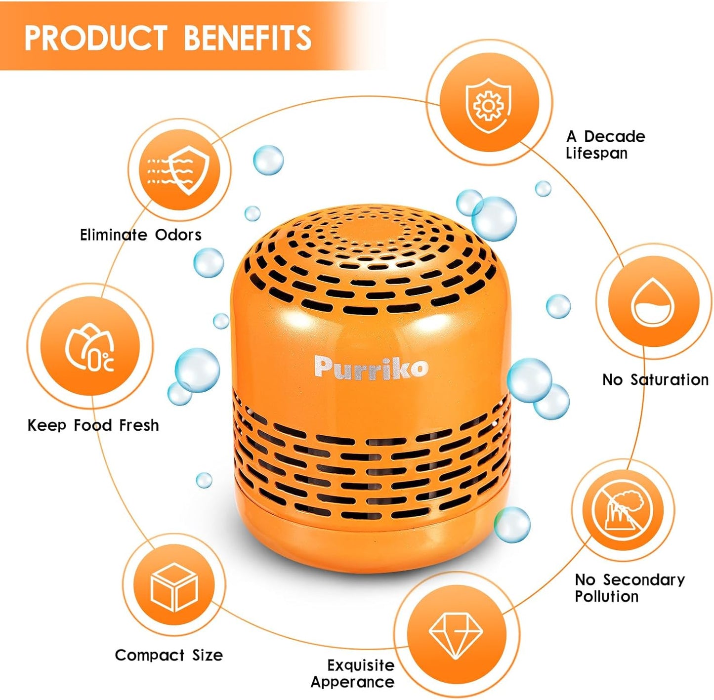 Purriko Refrigerator Deodorizer,Lasts up to 10 Years,Refrigerator Odor Eliminator,Fridge