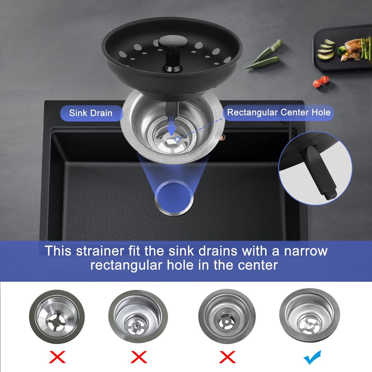 Kitchen Sink Drain Strainer 3 Pack Stainless Steel Sink Stopper, Anti-Clogging Kitchen Sink Drain