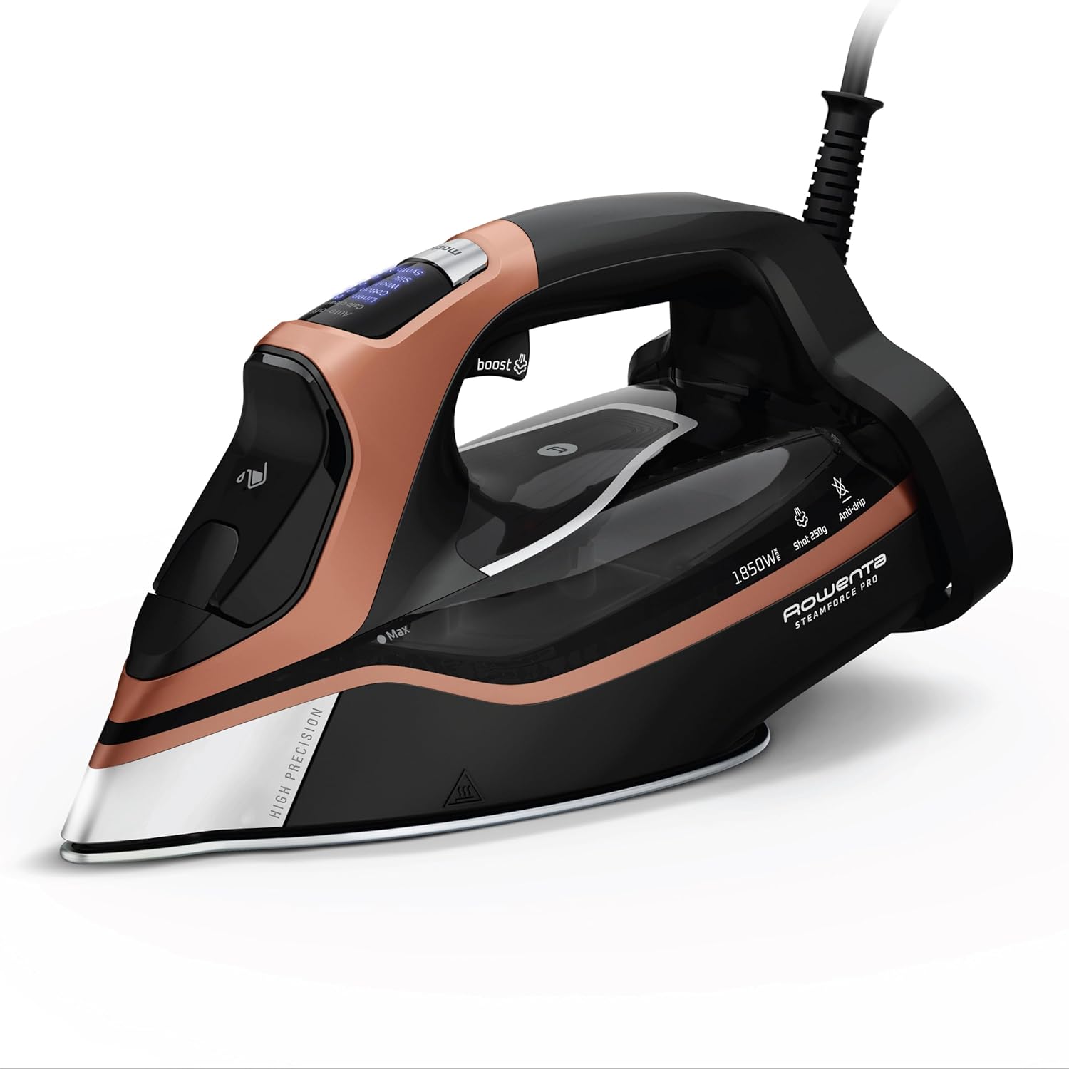 Rowenta Iron Steam Force Pro Steam Iron for Clothes, 1850 Watts, 5 Presets Smart Screen, Stainless