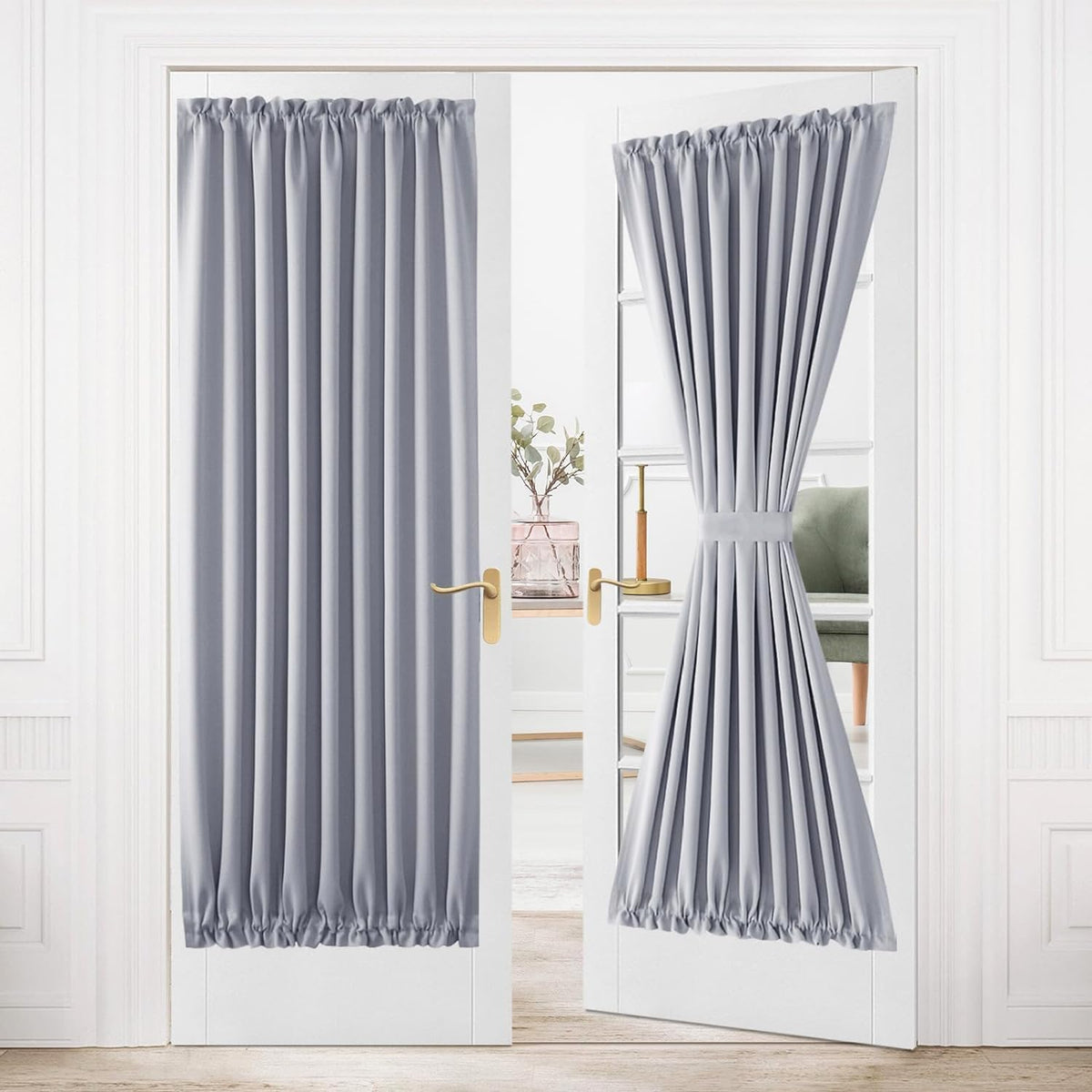 DWCN French Door Curtains – Rod Pocket Thermal Blackout Curtain for Doors with Glass Window