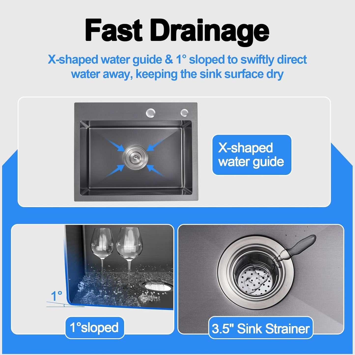 23x18 Inch Kitchen Sink, Handmade 304 Stainless Steel Sink, 9" Deep Single Bowl with Brushed