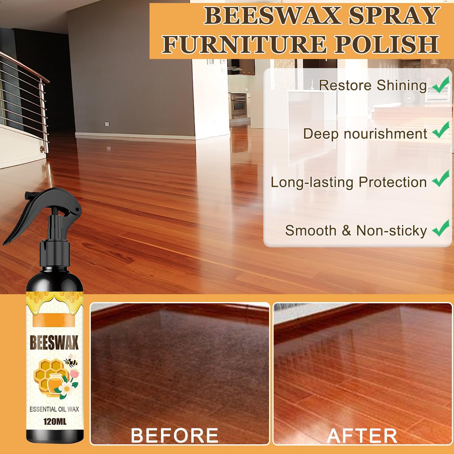 2PCS Beeswax Spray,Natural Furniture Polish,Beeswax Spray Cleaner, Wood Polishing for