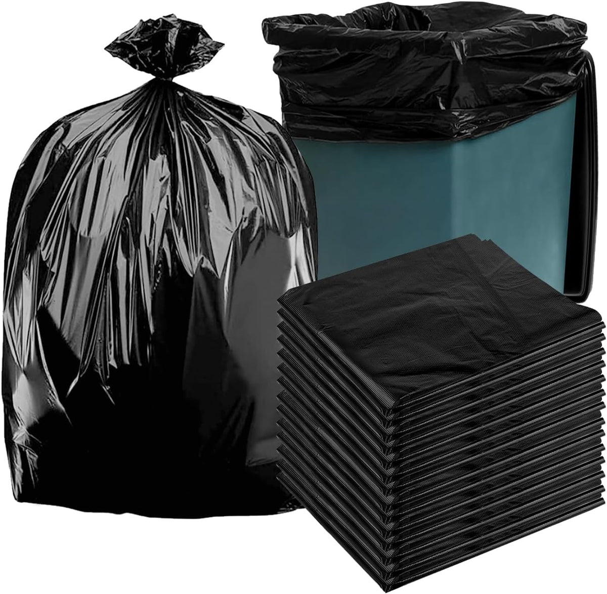48 gallon heavy duty trash bags, 39.37x47.24 inches, black, extra strong construction & yard bags