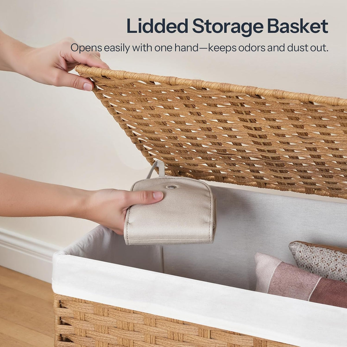 HOOBRO Storage Basket with Lid, 52.8 Gallon (200L) Wicker Basket, Handwoven Blanket Storage Basket