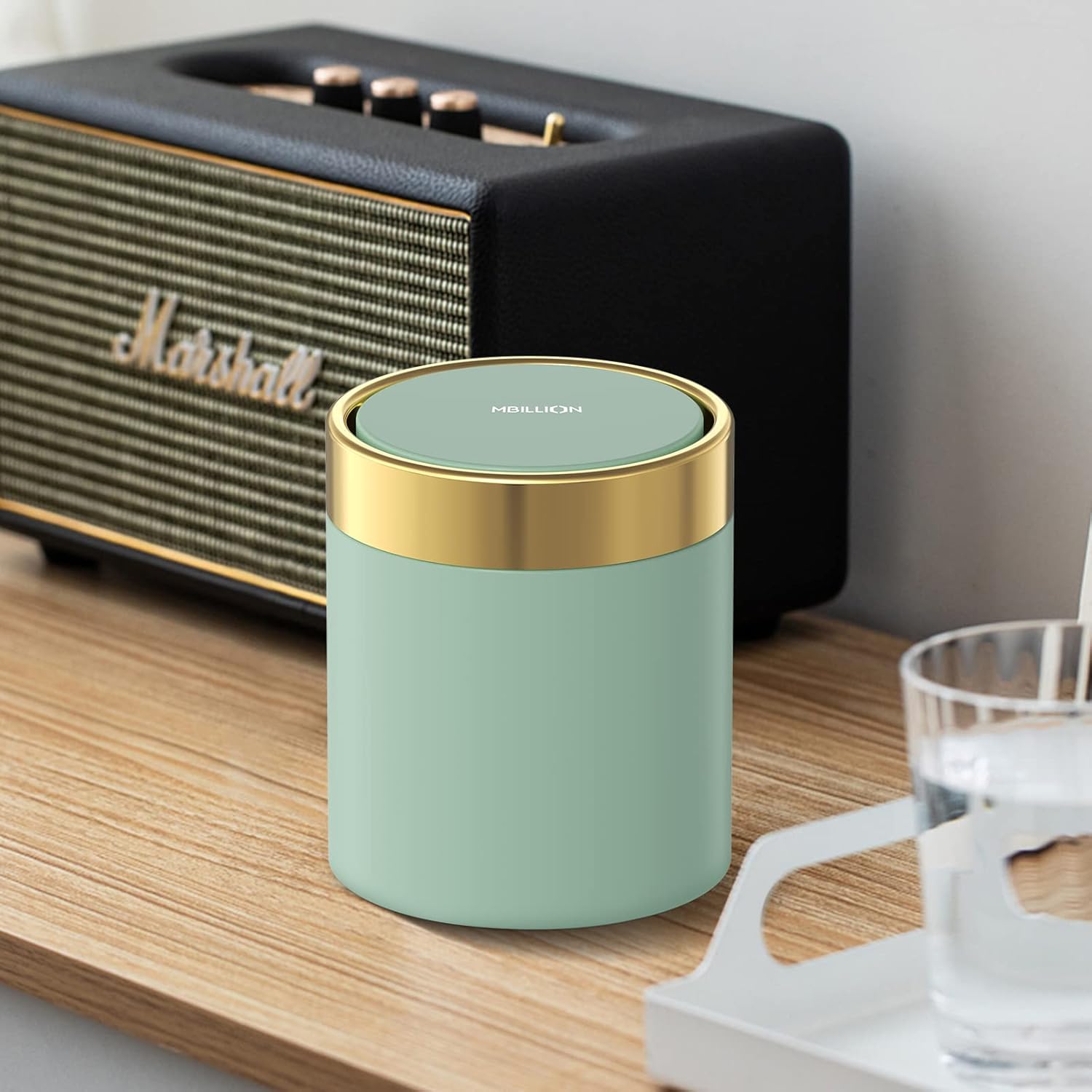 Mini Trash Can with Lid, Desktop Small Trash Can Recycling Bin Cute Metal Garbage Can for Tabletop