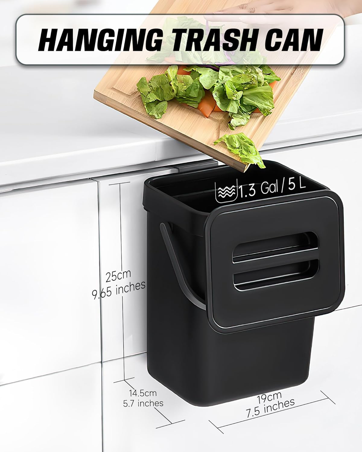 Countertop Compost Bin - 1.3 Gallons Hanging Small Trash Can with Lid for Kitchen Bathroom, Under