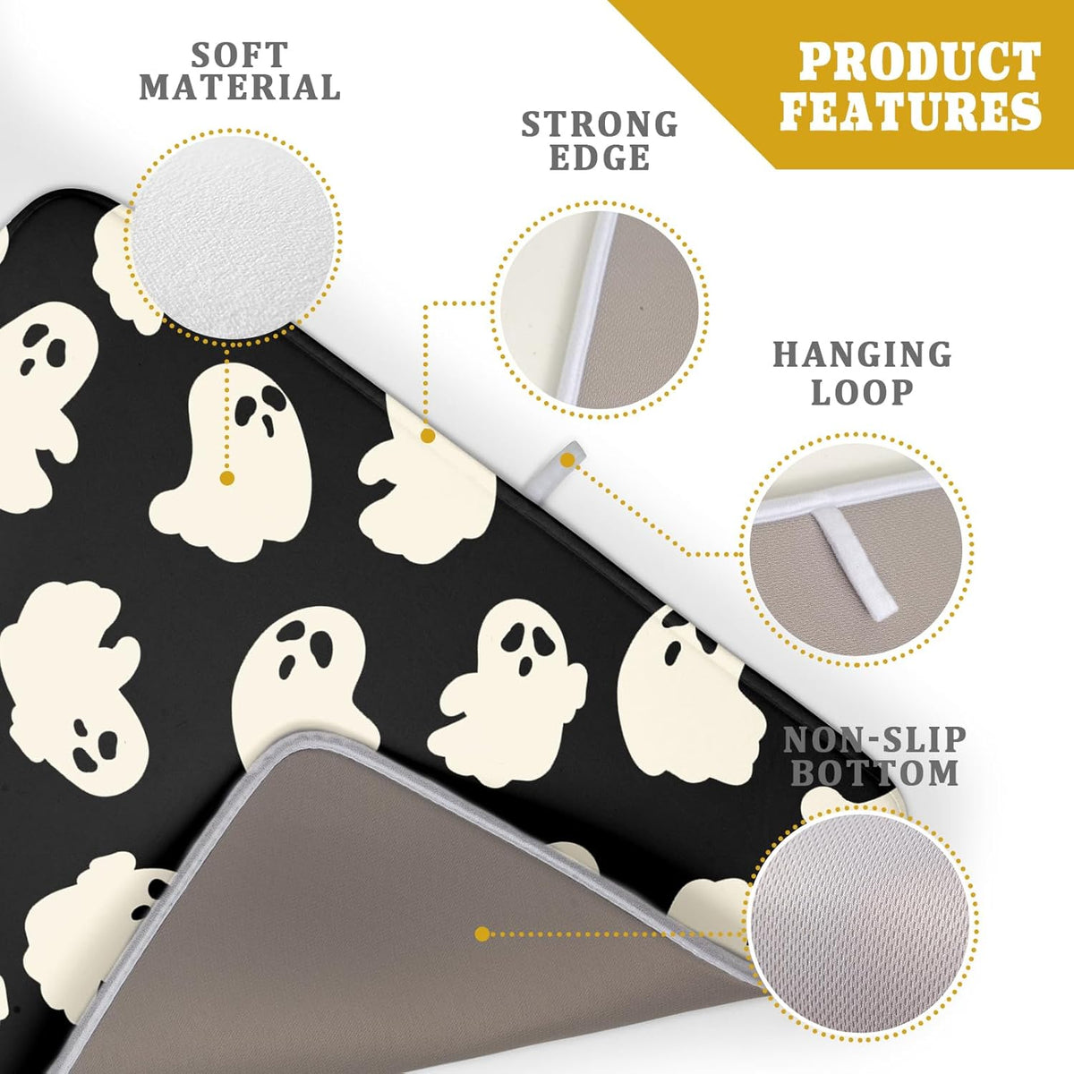 Halloween Ghost Dish Drying Mat 16X18 Inch Spooky Halloween Drying Mat for Kitchen Counter Black