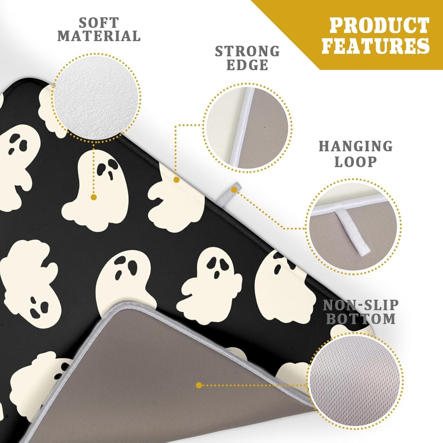 Halloween Ghosts Dish Drying Mat for Kitchen Counter Halloween Cute Ghost Drying Dish Mat 18”x24”