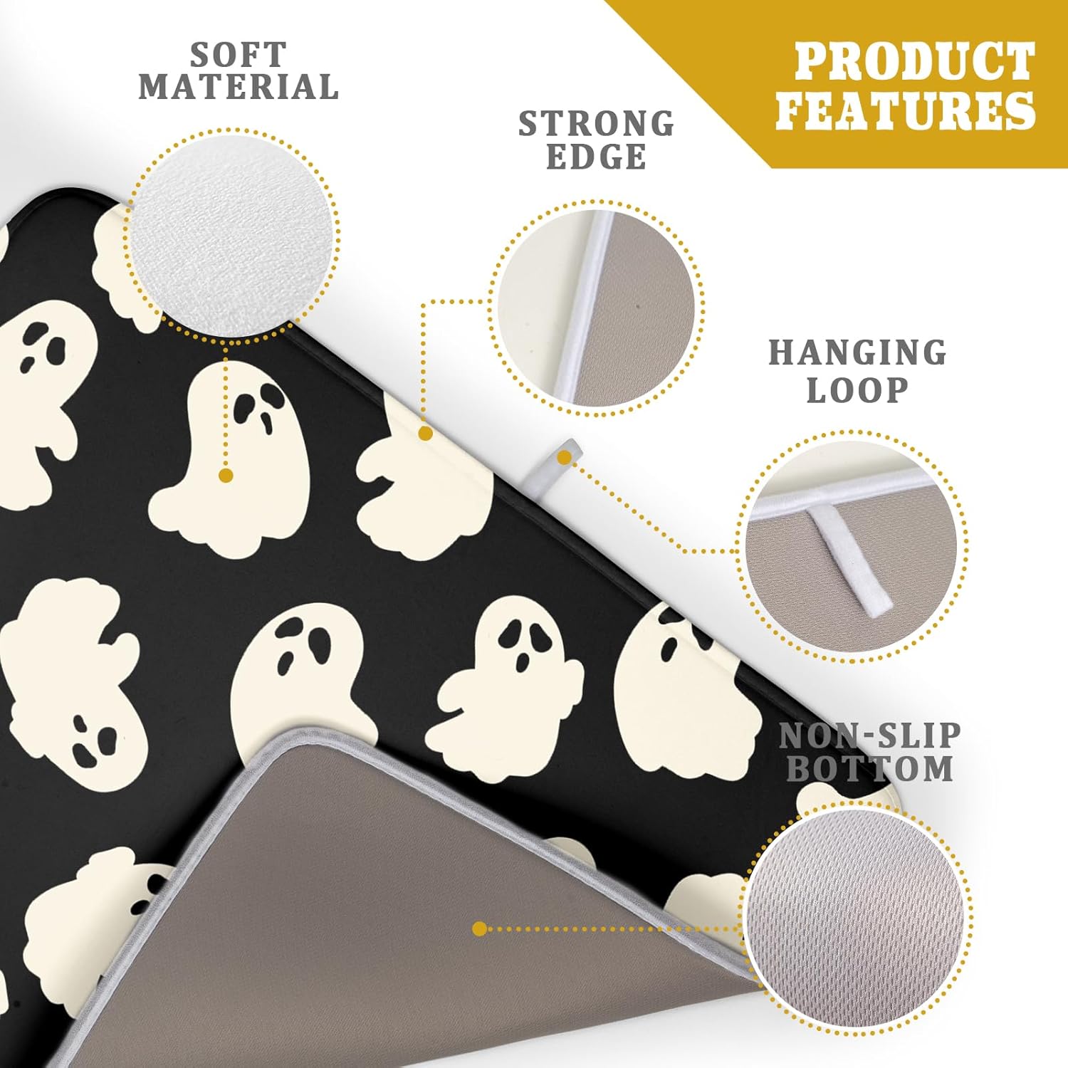 Halloween Ghosts Dish Drying Mat for Kitchen Counter Halloween Cute Ghost Drying Dish Mat 18”x24”