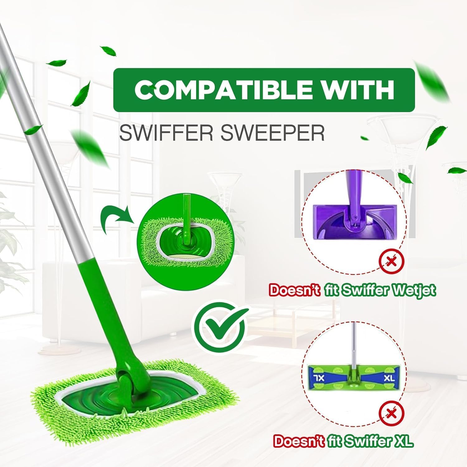 Reusable Microfiber Mop Pads Washable Wet Pads Compatible with Swiffer Sweeper Refills Pads for Wet