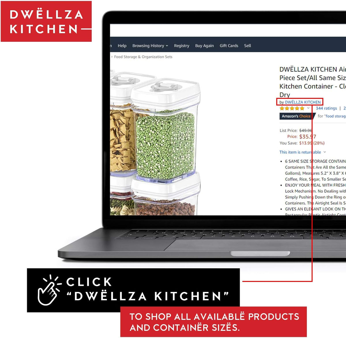 DWËLLZA KITCHEN Airtight Food Storage Containers - Pantry Snacks Kitchen Container, Baking