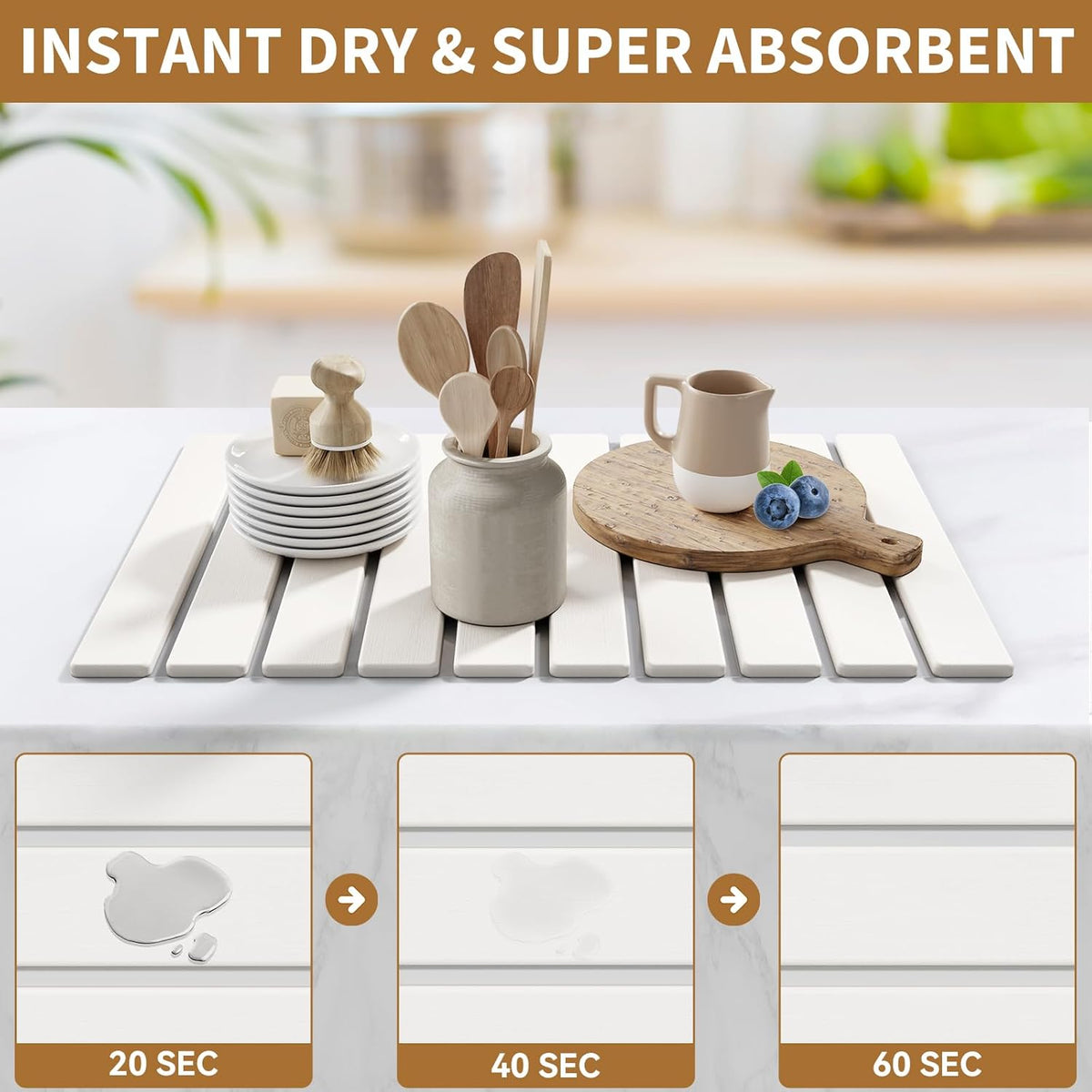 Large Stone Dish Drying Mats for Kitchen Counter,23.6''x15.3'' Foldable Quick Dry Stone Mat