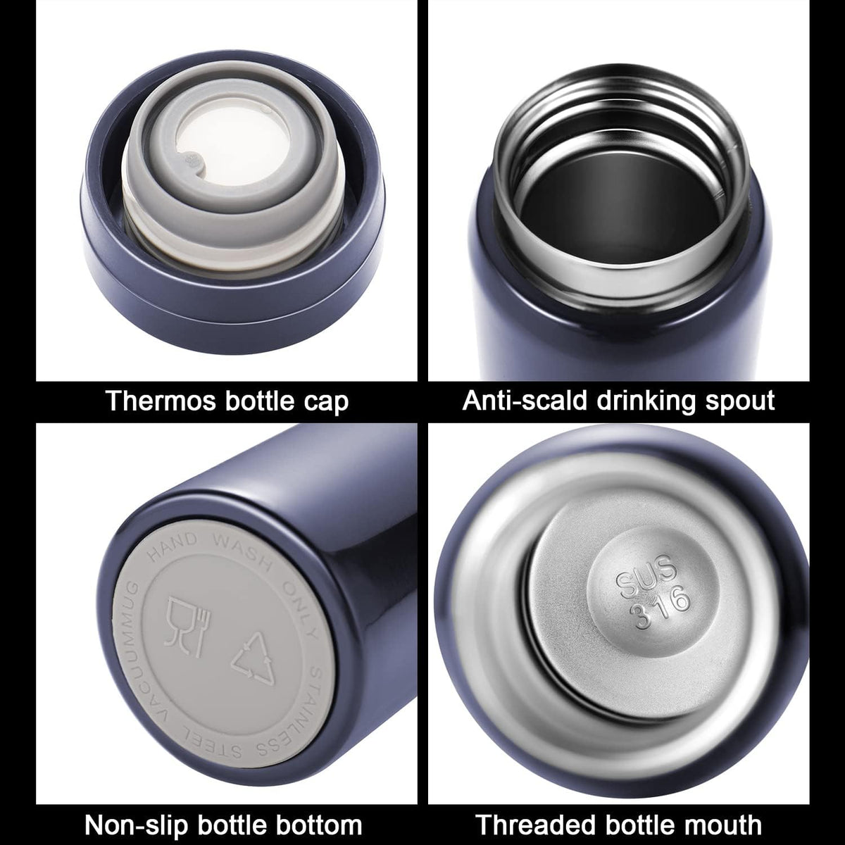 Mini Thermos Cute Water Bottle - 7 oz Tiny Insulated Vacuum 18/10 Stainless Steel Small Flask