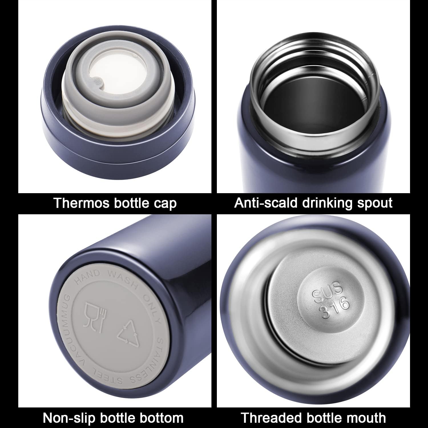 Mini Thermos Cute Water Bottle - 7 oz Tiny Insulated Vacuum 18/10 Stainless Steel Small Flask