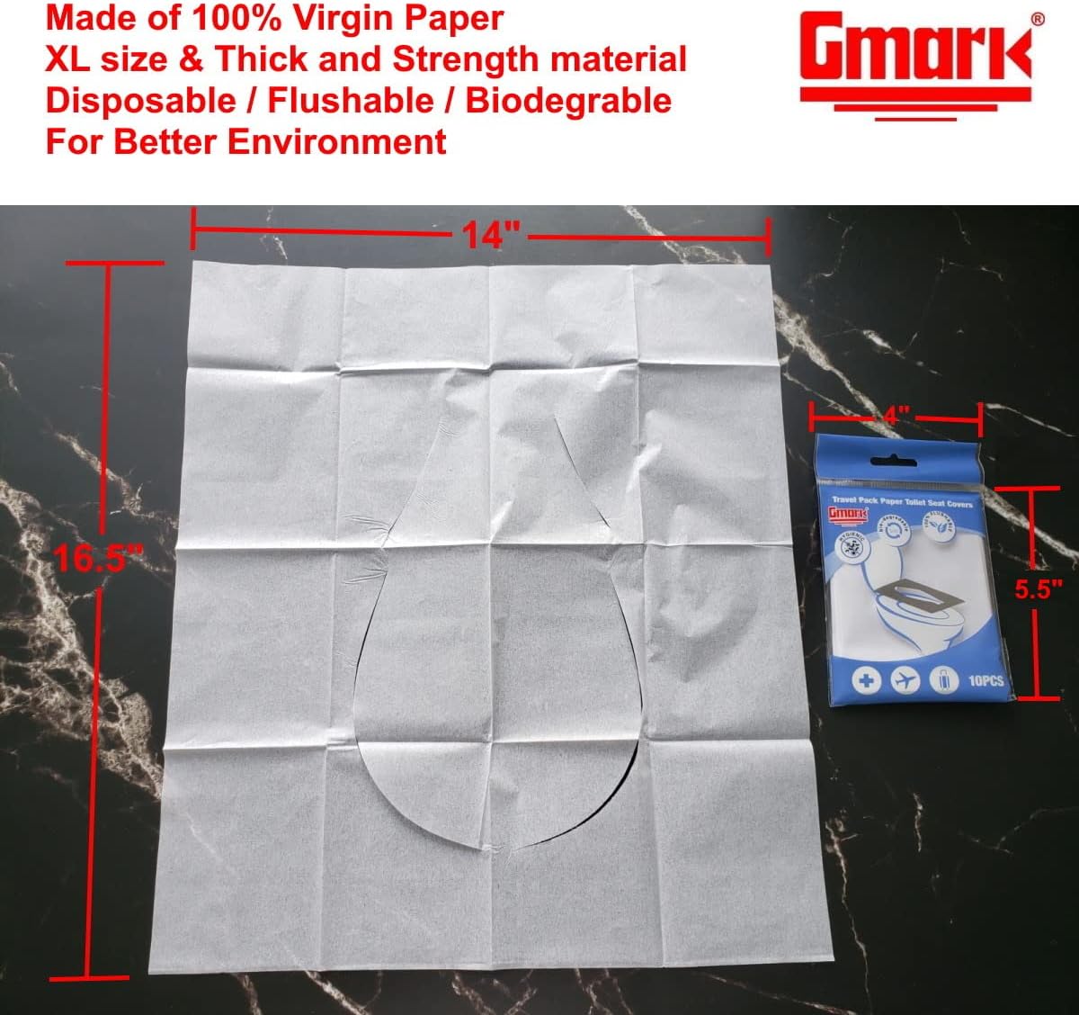 Gmark Portable Paper Toilet Seat Covers Travel Packs (100 PCS) XL size Thick Strength Strong 100%