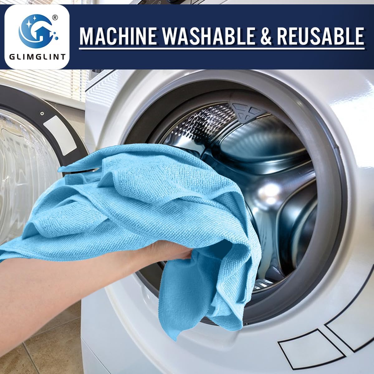 GLIMGLINT Blue Microfiber Cleaning Cloth, 150 Pack Microfiber Towels for Cars, Lint Free