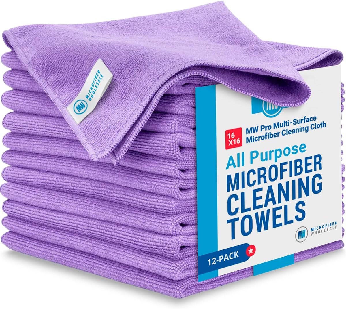 MW Pro Microfiber Cleaning Cloth | Purple | 12 Pack | 16” x 16” | All Purpose Microfiber Towels