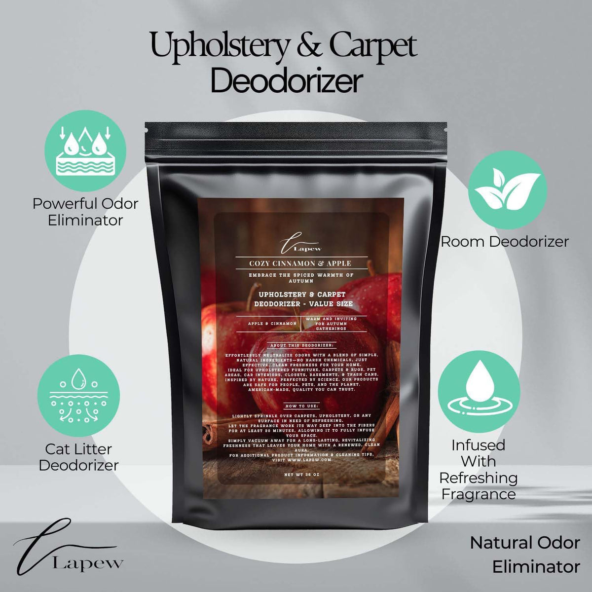 Cozy Cinnamon & Apple Carpet Freshener Powder Refill 36 oz | Powerful Odor Eliminator for Home |