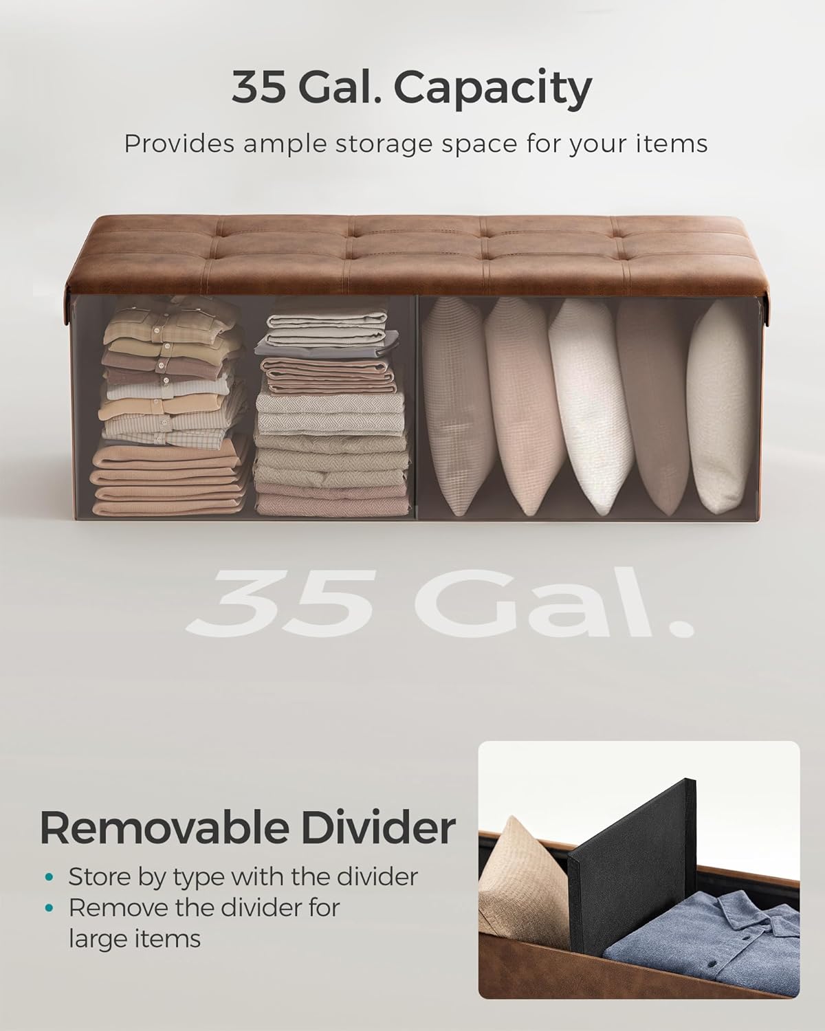 SONGMICS Mazie Collection - 43 Inches Folding Storage Ottoman Bench, Ottoman with Storage, Foot