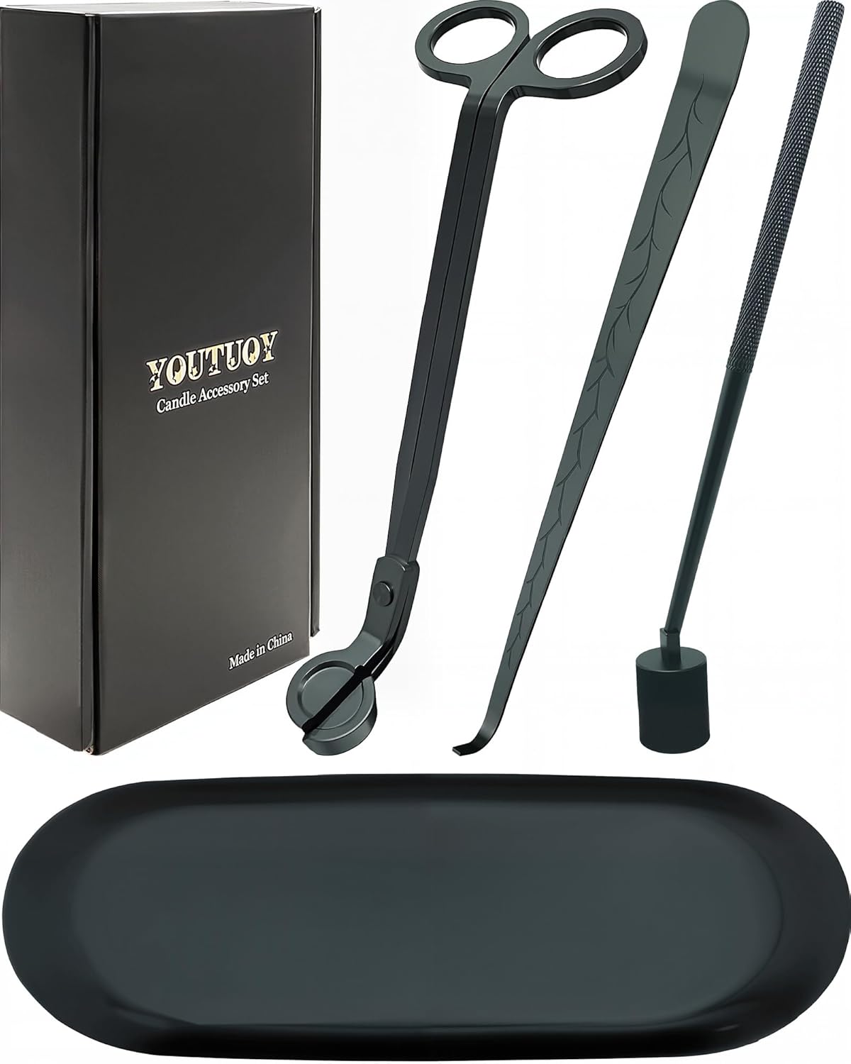 4 in1 Candle Accessory Set with Storage Tray Plate, Candle Wick Trimmer, Candle Wick Snuffer
