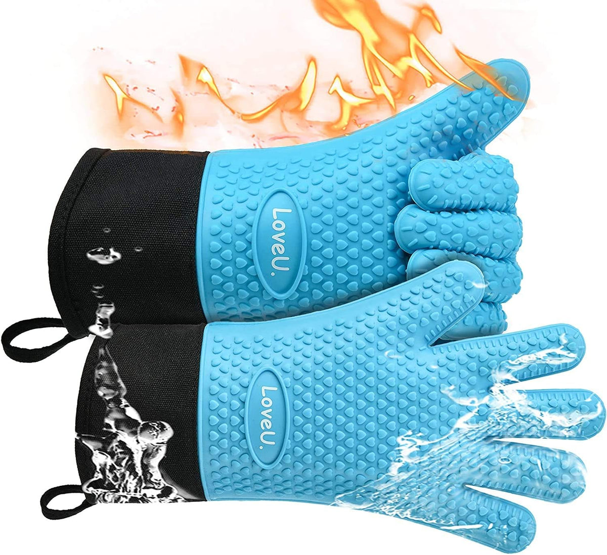Kitchen Oven Gloves - Dual-Layer Heat Resistant Grilling Gloves, Silicone Oven Mitts with 5