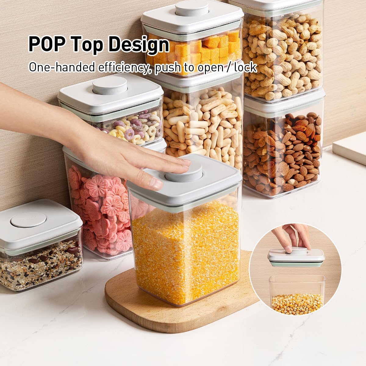 Pop Food Storage Containers Set, 6Pcs Airtight Containers with Lids for Kitchen Pantry Organizers