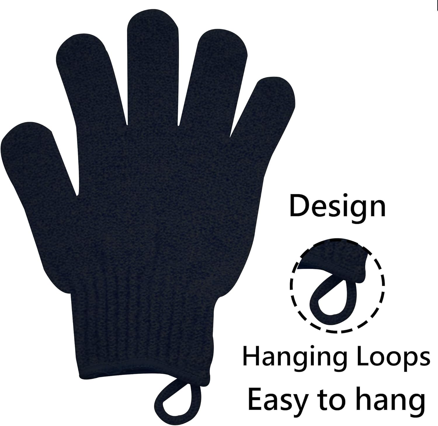 Exfoliating Glove with Hanging Loop - Bath Gloves 1 Pair Shower Gloves, Heavy Exfoliating Gloves