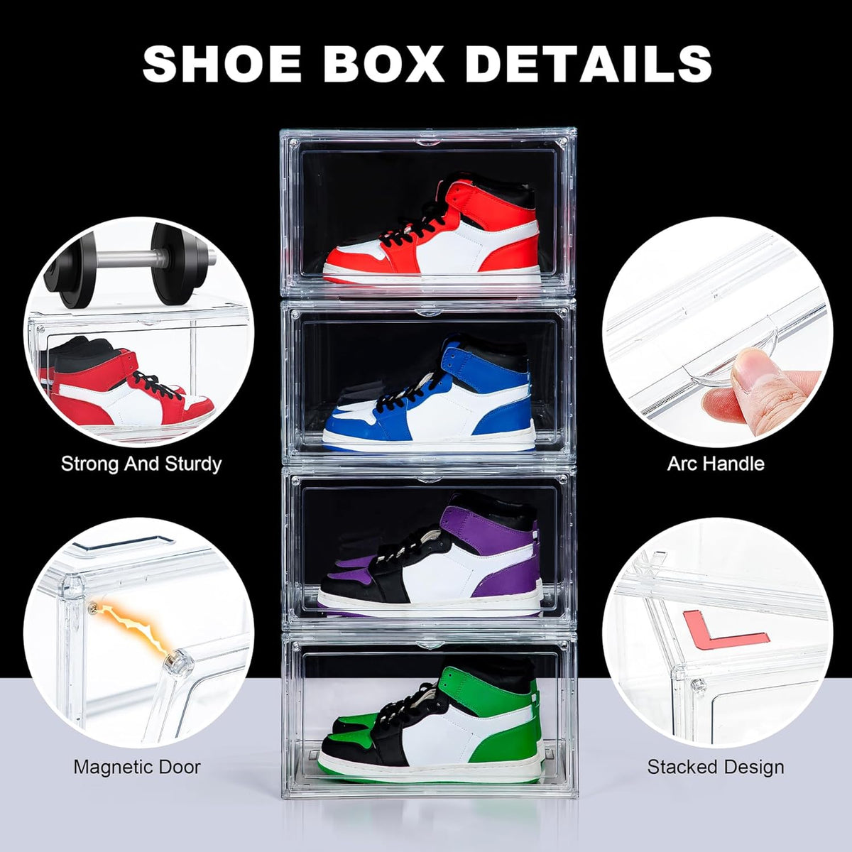 NYZE 12 Pack Acrylic Shoe Boxes Side Open, Clear Shoe Box Plastic Stackable, Shoe Storage Organizer