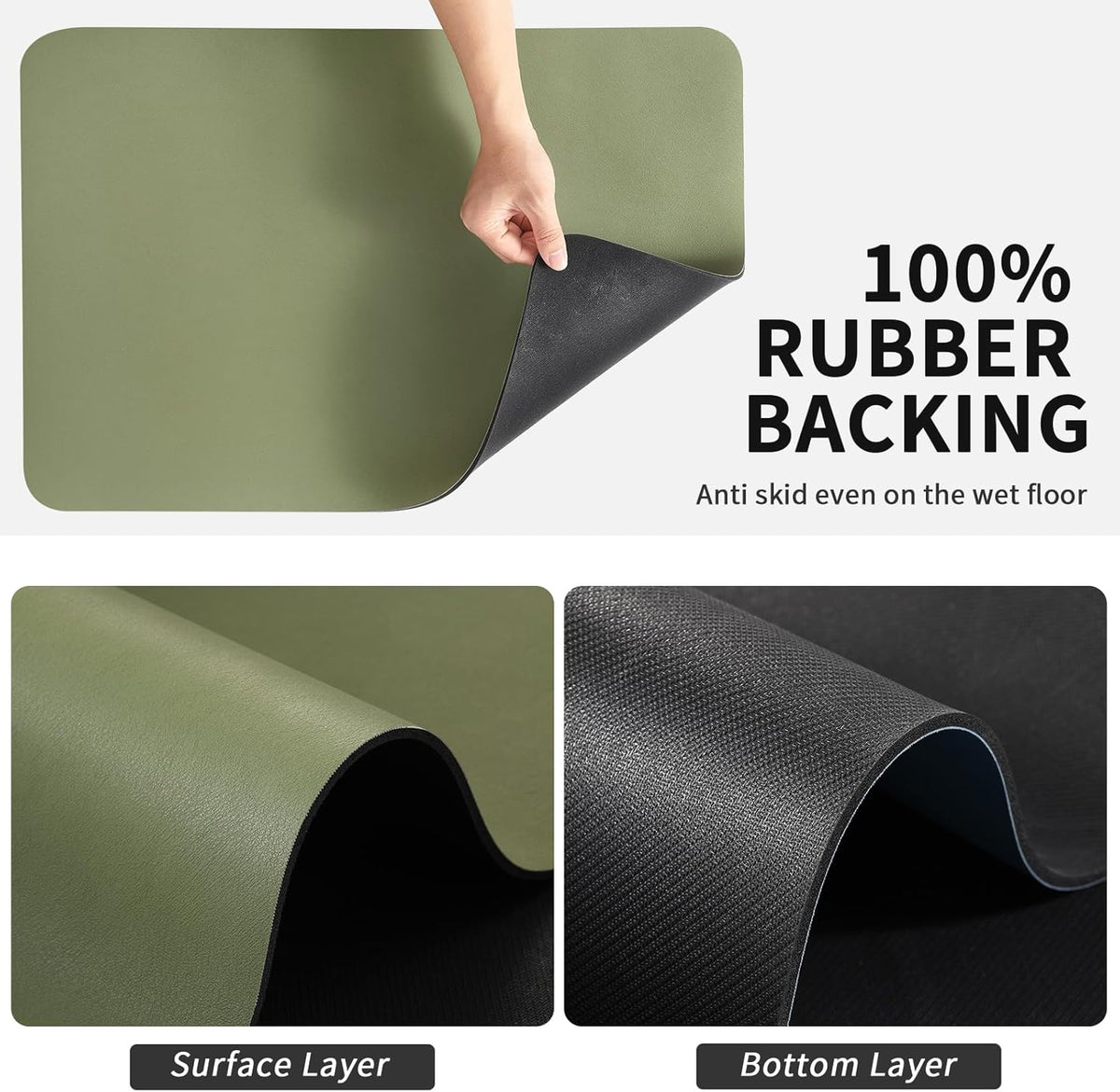 Dish Drying Mat for Kitchen Counter, Heat Resistant Drainer Mats with Non-slip Rubber Backed, Hide