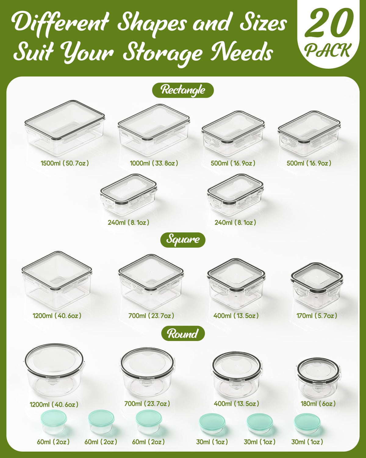 Canfanni 40 Piece Food Storage Containers with Lids, BPA-Free