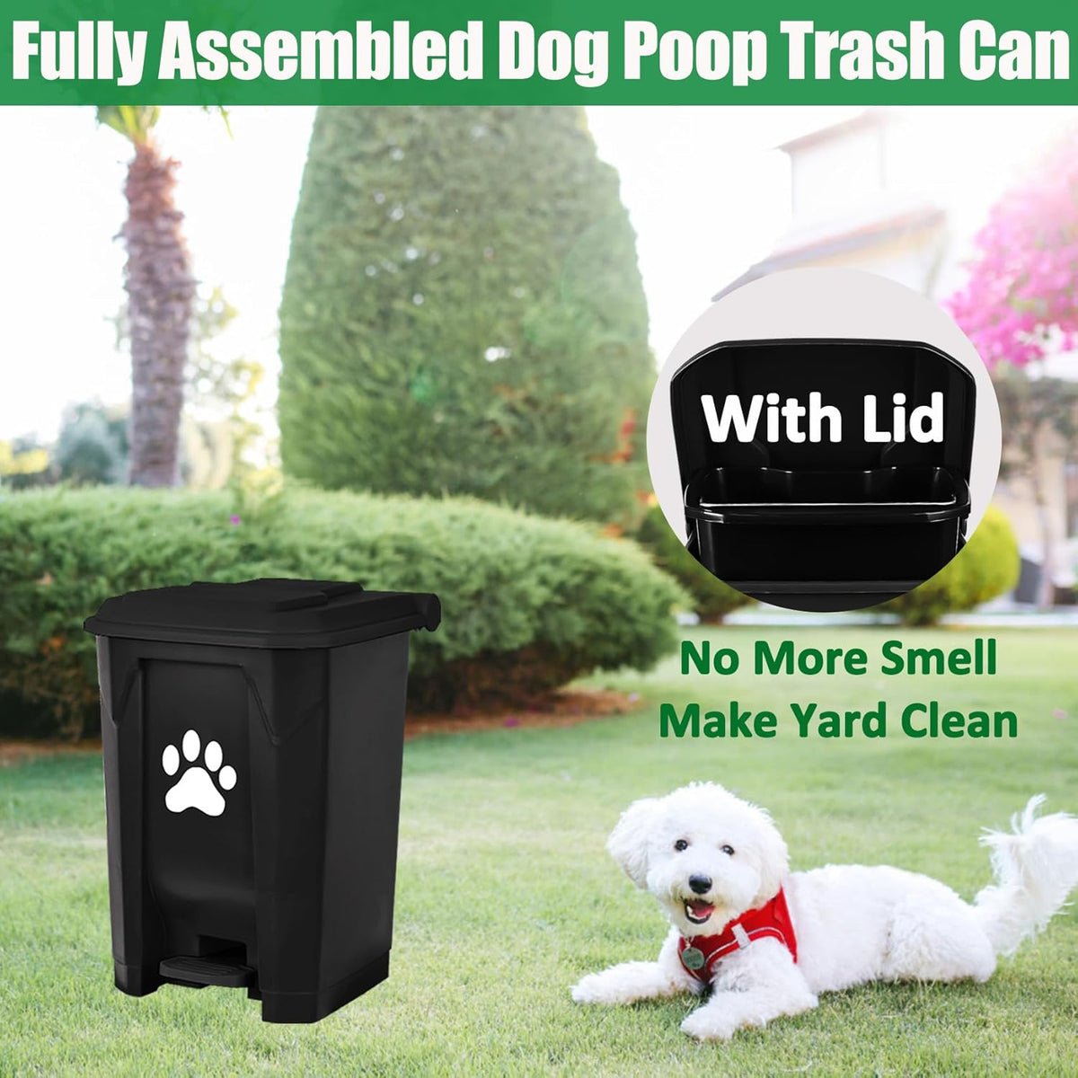 Outdoor Dog Poop Trash Can, Dog Waste Trash Can for Backyard Garden Home with Lid, Removable Inner