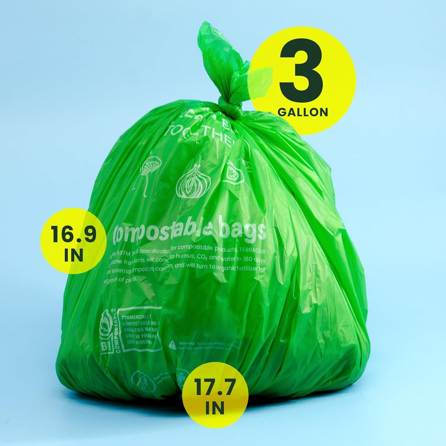 3 Gallon Compostable Trash Bags, Compost Bags for Countertop Bin, 200 Count (Pack of 2) BPI