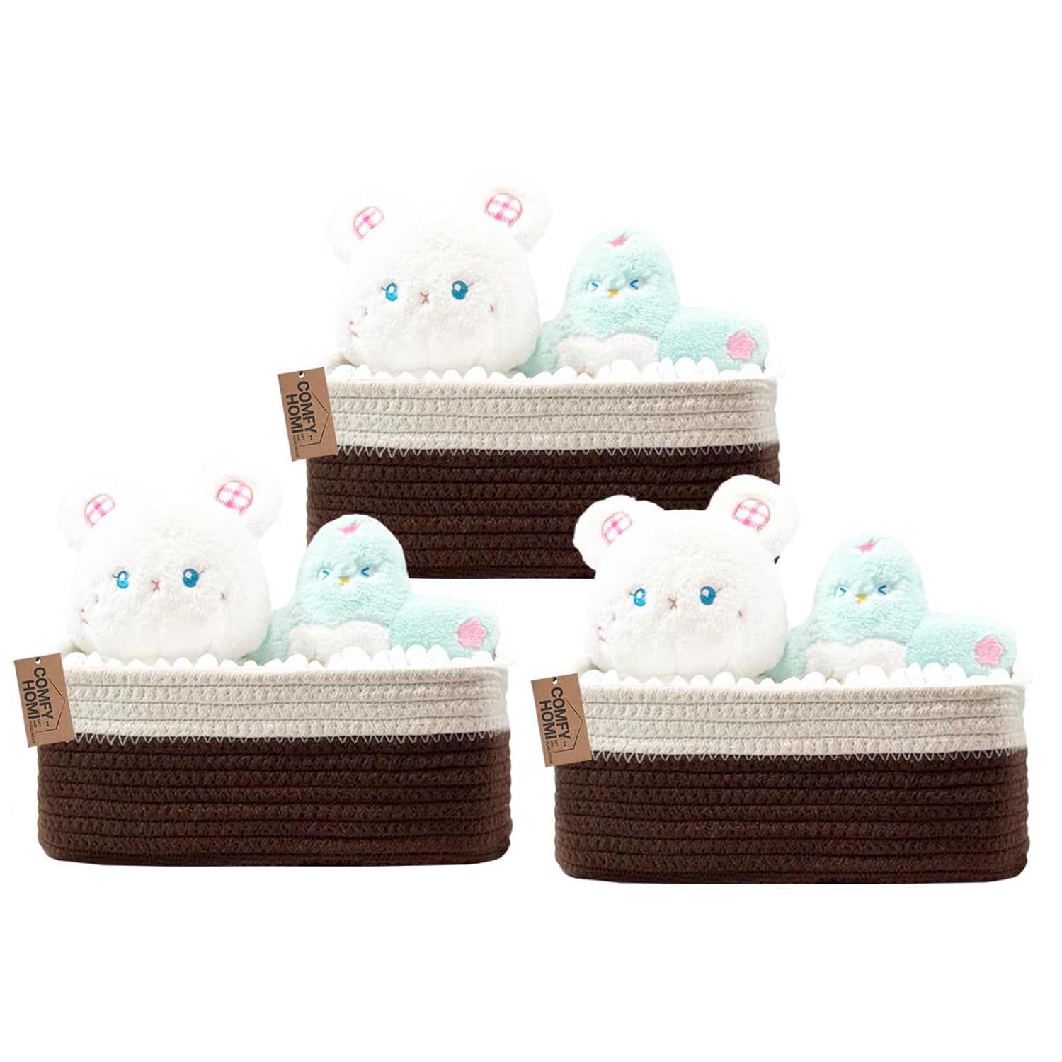 COMFY-HOMI 13" x 8.5" x 5.1"Storage Baskets for Organizing | Cotton Rope Woven Basket | Toy Storage
