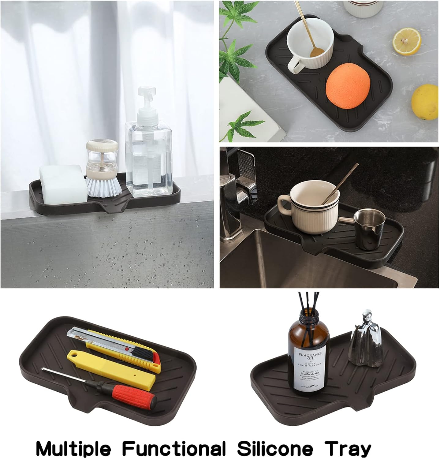 Silicone Bathroom Soap Dishes with Drain Spout-Bathroom and Kitchen Sink Organizer,Sponge